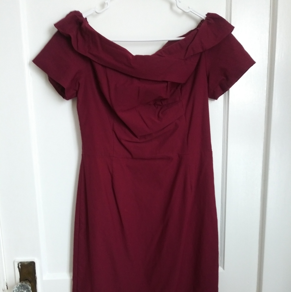 Dark red off-the-shoulder midi dress